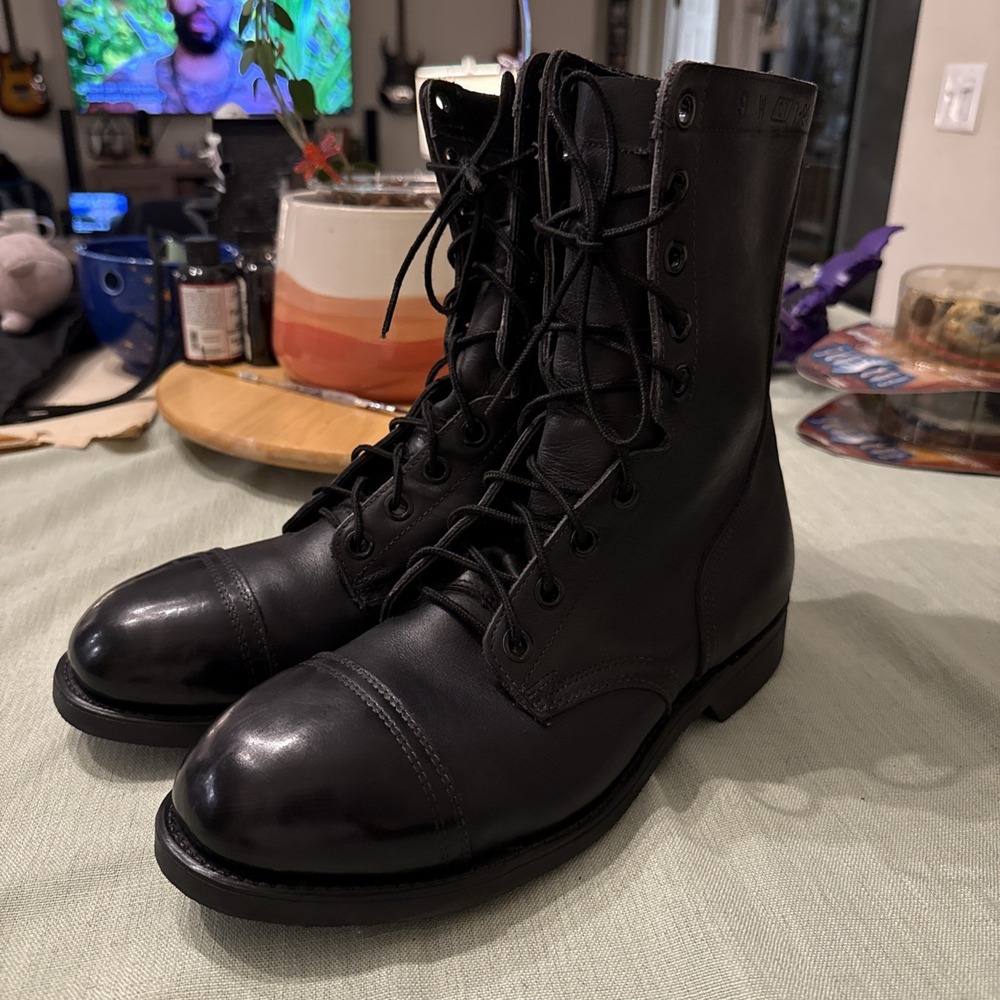 BILTRITE ANSI Z41.1-1983/75 Black Leather Combat Boots Steel Toe SZ 9 VNTG BOOT
